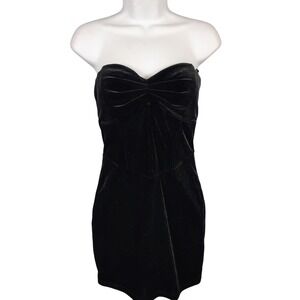 Windsor Womens M Strapless Velvet Mini Dress Black Bow Back Party Glam Coquette